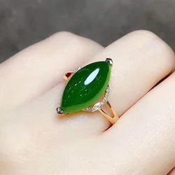 Genuine Natural Green Jade A Gemstone Adjustable Ring Jewelry 925 Silver Women Men 22x12mm Water Drop Green Jade A Beads AAAAAA
