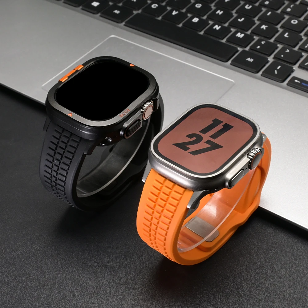 

Роскошный резиновый ремешок для Apple Watch Ultra 3 2 1 49 мм, Series 11 10 9 8 7 6 5 4 SE 2025, 44 мм, 45 мм, 46 мм, мягкий ремешок-петля для часов
