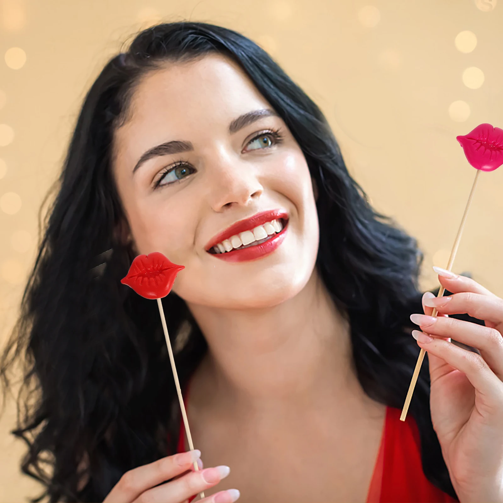 

8pcs Red Lips Props for Funny Photos Sizes R om Colors Great for Wedding Birthday Party Photo Booth Accessories