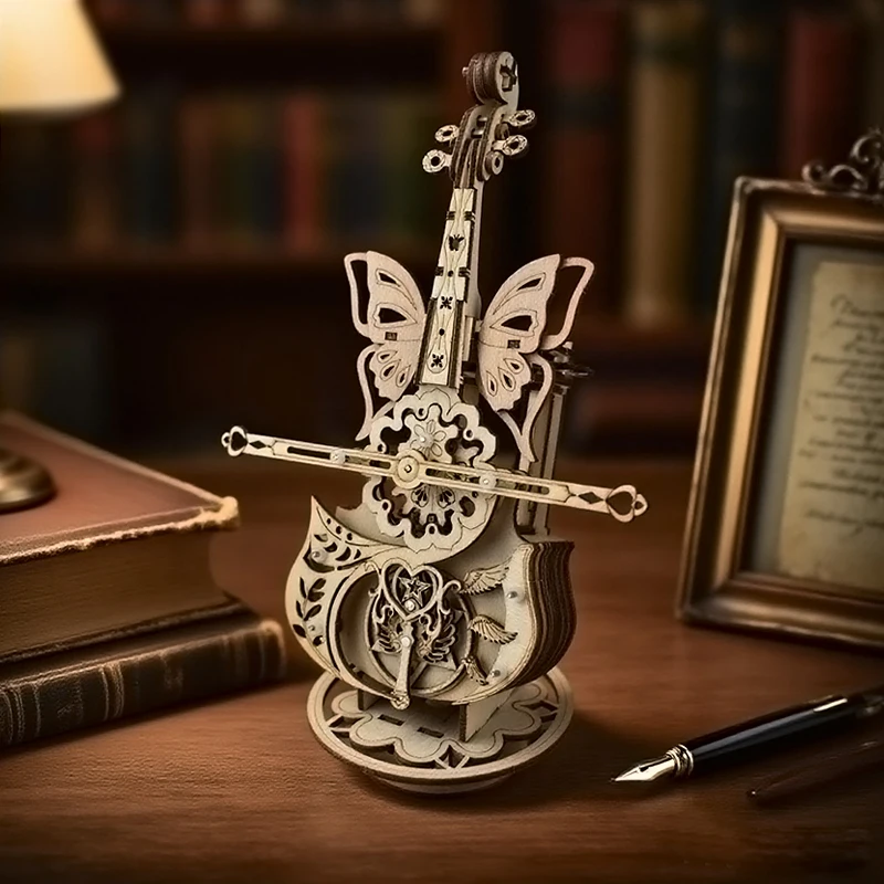 

Butterfly Dream Cello 3D Puzzle Handmade Wooden Music Box Adult Educational Gift Fun Wooden Assembled for Children