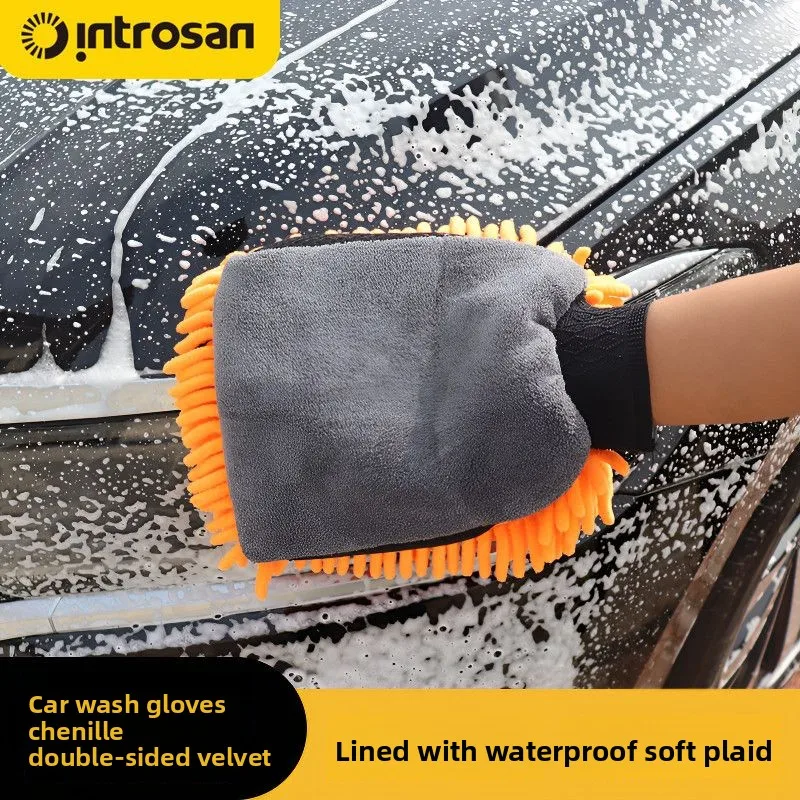 

Перчатки для мойки автомобиля, утолщенная синель, двухсторонняя, без царапин, плюшевая впитывающая ткань для чистки медвежьей лапы