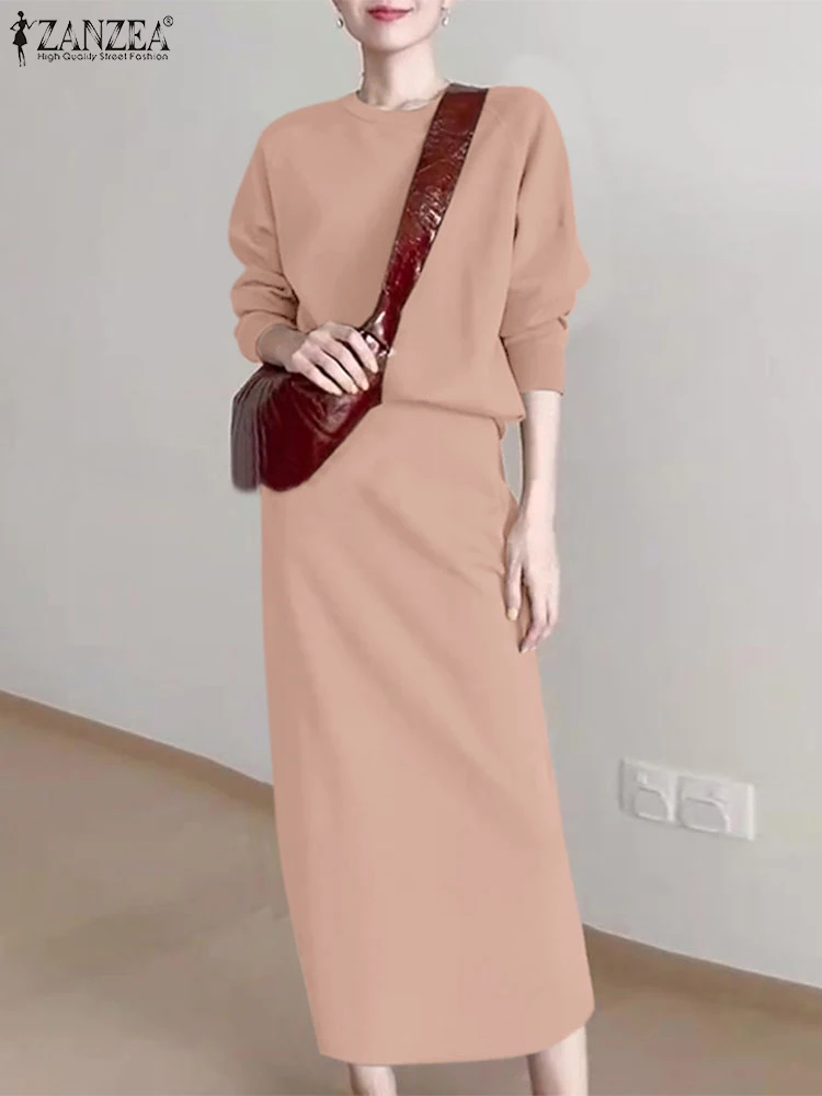 

Autumn Sweatshirt Skirts Suits 2pcs Casual Outfits 2024 ZANZEA Women Fashion Dress Sets Women's Two Piece Sets Solid Streetwear