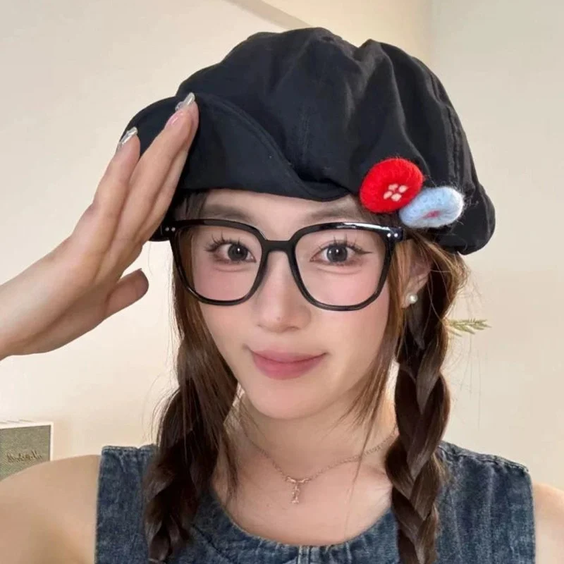 Women's Checked Beret, Spring Hat, Flat-brimmed Cap, Versatile Octagonal Hat, Casual Artist's Cap