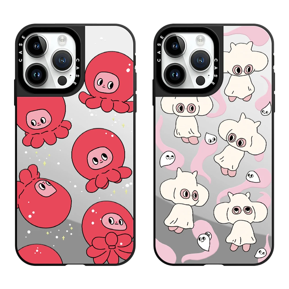 Cartoon Cute Octopus Kawaii Mirror Phone Case With MagSafe For iPhone 16 15 14 13 12 Pro Max Plus Antidrop Shockproof Back Cover