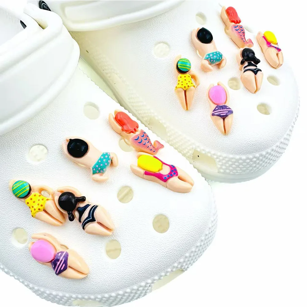 6/12 قطعة مجموعة الأحذية السحر الكرتون السباحة تمثال الراتنج الأحذية الزينة مشبك للصنادل قباقيب DIY بها بنفسك اكسسوارات الهدايا