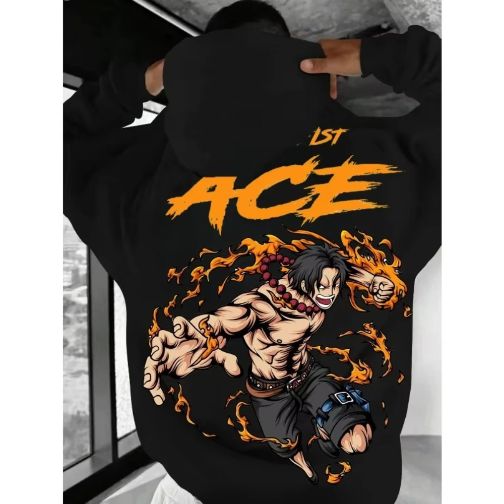 

Japanese Animation ONE PIECE Men's Pure Cotton Casual Versatile Autumn/Winter Portgas·D· Ace Loose Womens Hooded Sweater