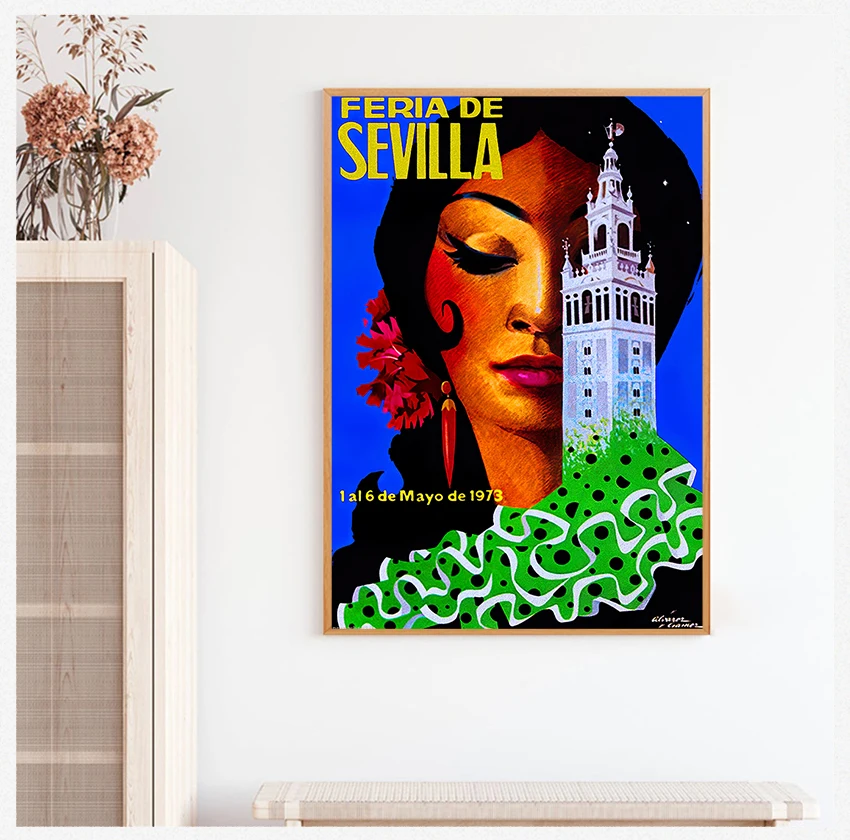 Imágenes de carteles de papel Kraft, pegatinas de pared recubiertas, decoración del hogar, regalo, España, Andalucía, Sevilla, pinturas en lienzo de viaje Vintage