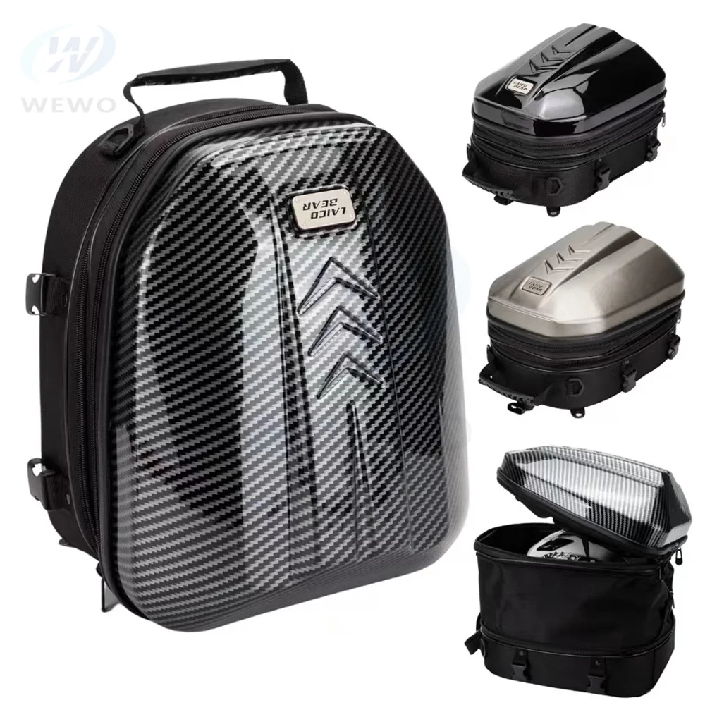 Motorcycle Tail Bag Large Capacity Waterproof Rear Seat Bag Carbon Fiber Moto Equipment Waterproof Motobike Helmet Bag Backpack