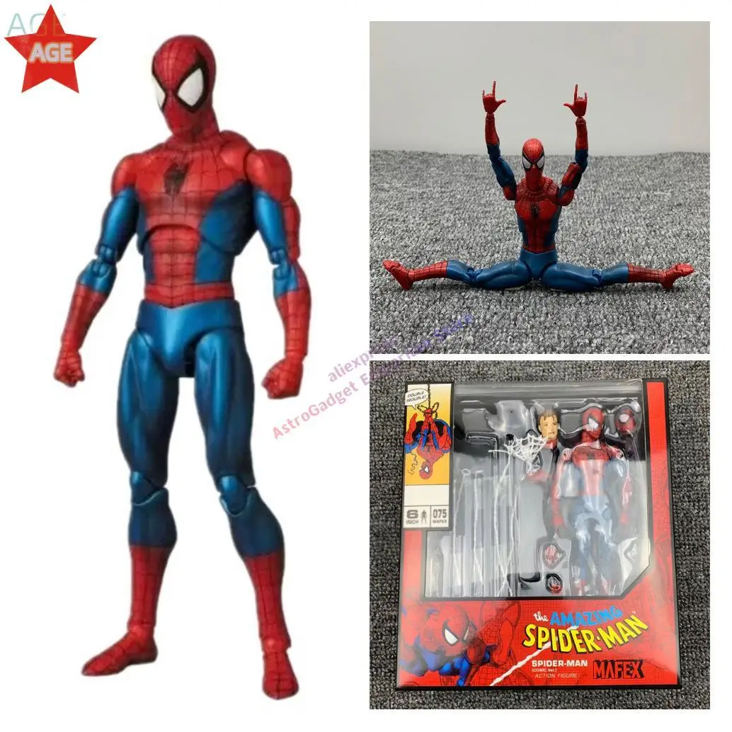 

16cm Marvel Anime Figure Spider Man Mafex 075 The Amazing Spiderman Comic Ver Joints Movable Figure Model Toys Christmas Gift