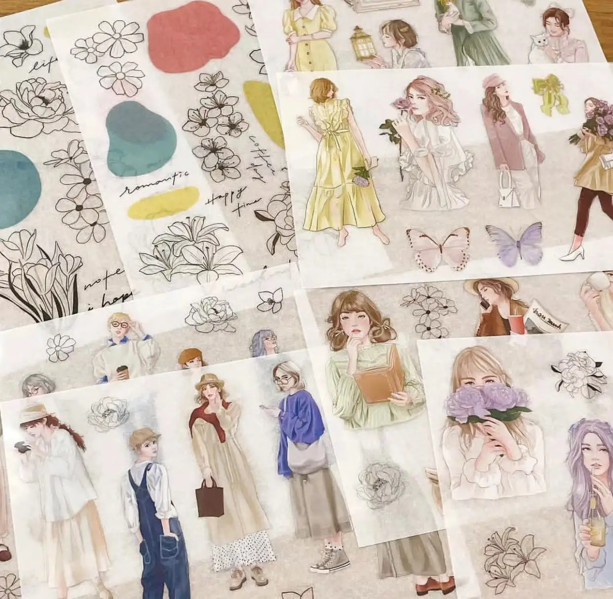 Hairmo – feuille d'autocollants de transfert d'ombre de fleur de fille, rationallité et sensibilité Vintage, pour la fabrication de cartes, autocollant décoratif DIY