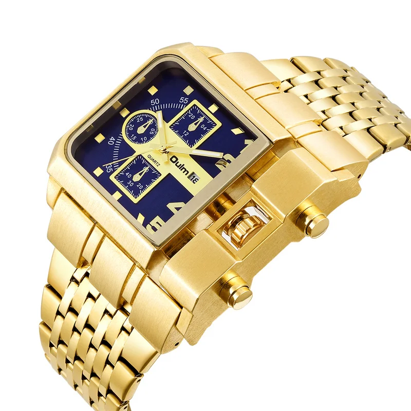 

Fashion Oulm Top Brand Male Auto Date Quartz Big Dial Luxury Golden Full Stainless Steel Unique Designer Military Sports Watches