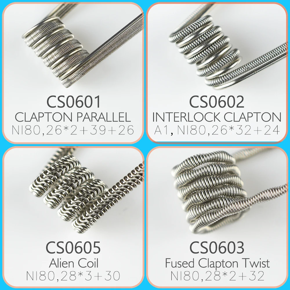 5Type Ni80 Resistance Wire Clapton Parallel /Interlock Clapton /Alien 0.3ohm Fused Clapton Twisted 0.45ohm Alien Clapton 0.24ohm