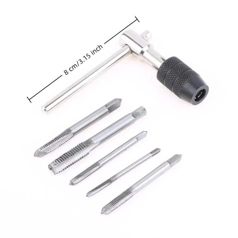 Screwdriver Wrench Thread Tapping Hand Tool Set 3-6mm T-shaped Tap Wrench 5Pcs Hand Tap M3-M8 Tapping