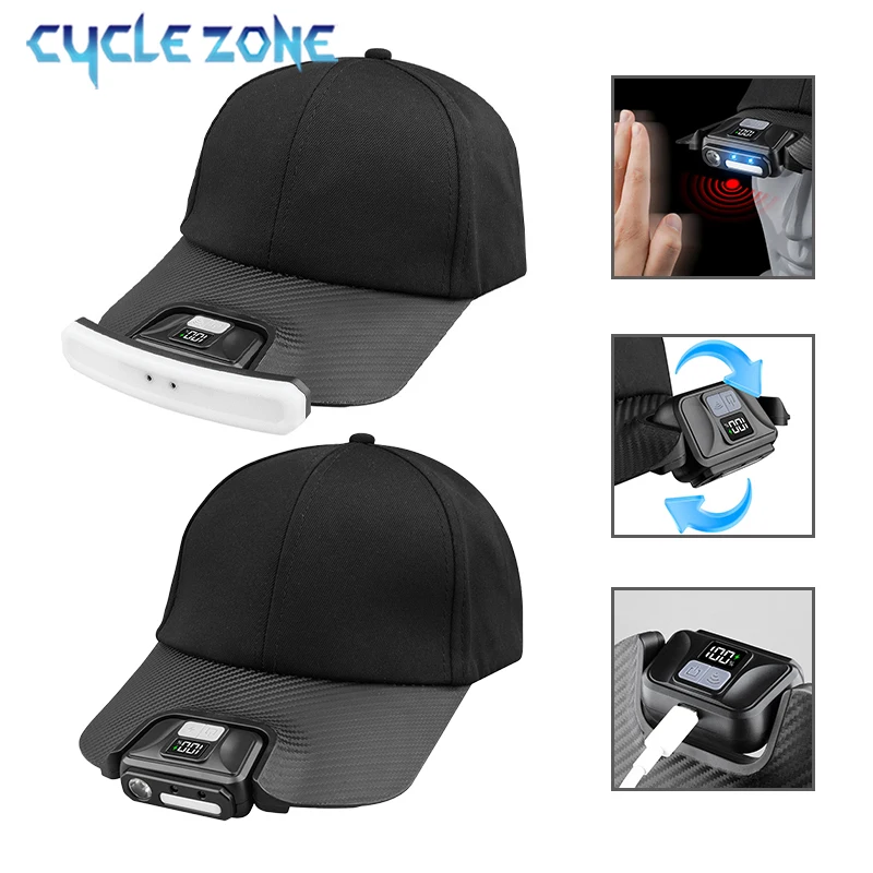 

Бейсболка со светодиодной подсветкой, перезаряжаемый налобный фонарь с цифровым дисплеем и сенсорным управлением для езды на велосипеде, активного отдыха и ночного бега