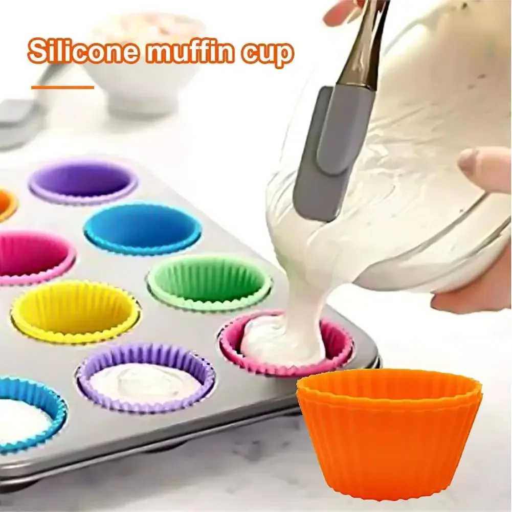 12pcs/Set Silicone Cake Mold Round Shaped DIY Cake Decorating Tools Muffin Cupcake Baking Molds Kitchen Cooking Bakeware Maker