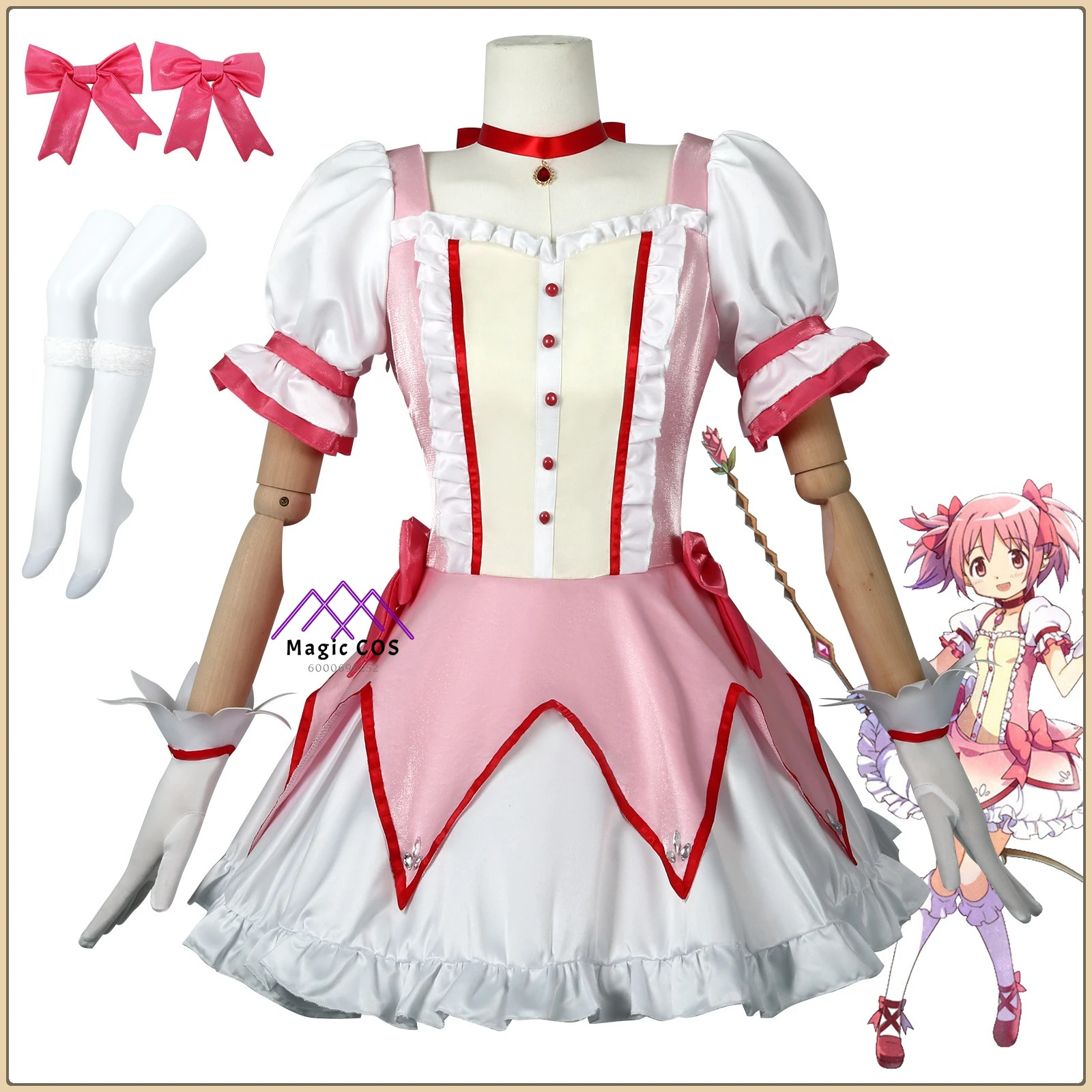 

Anime Puella Magi Madoka Magica Madoka Kaname Cosplay Costume Cute Pink Lolita Dress Full Set Role Playing Clothes (Female)