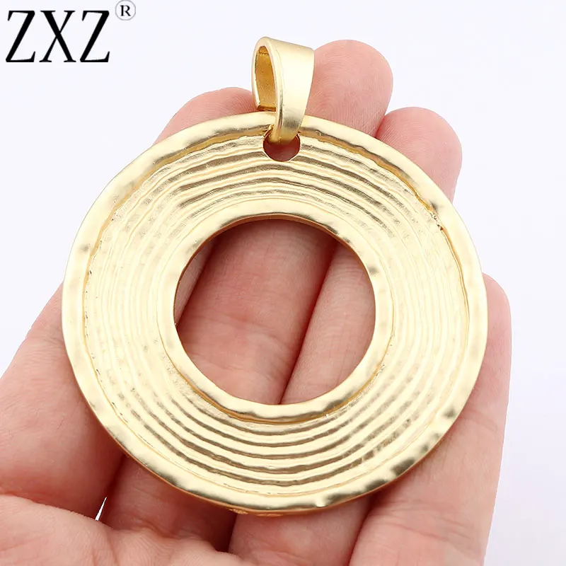 

ZXZ 2pcs Matt Gold Boho Large Open Round Charms Pendants for Necklace Jewelry Making Findings 68x58mm