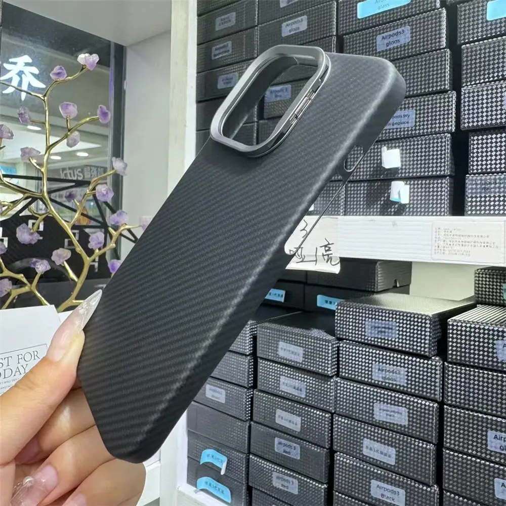 Magnetic Real Aramid Genuine Carbon Fiber Slim Case For iPhone 15 Pro Max MagSafe Camera Ring Bracket Cover