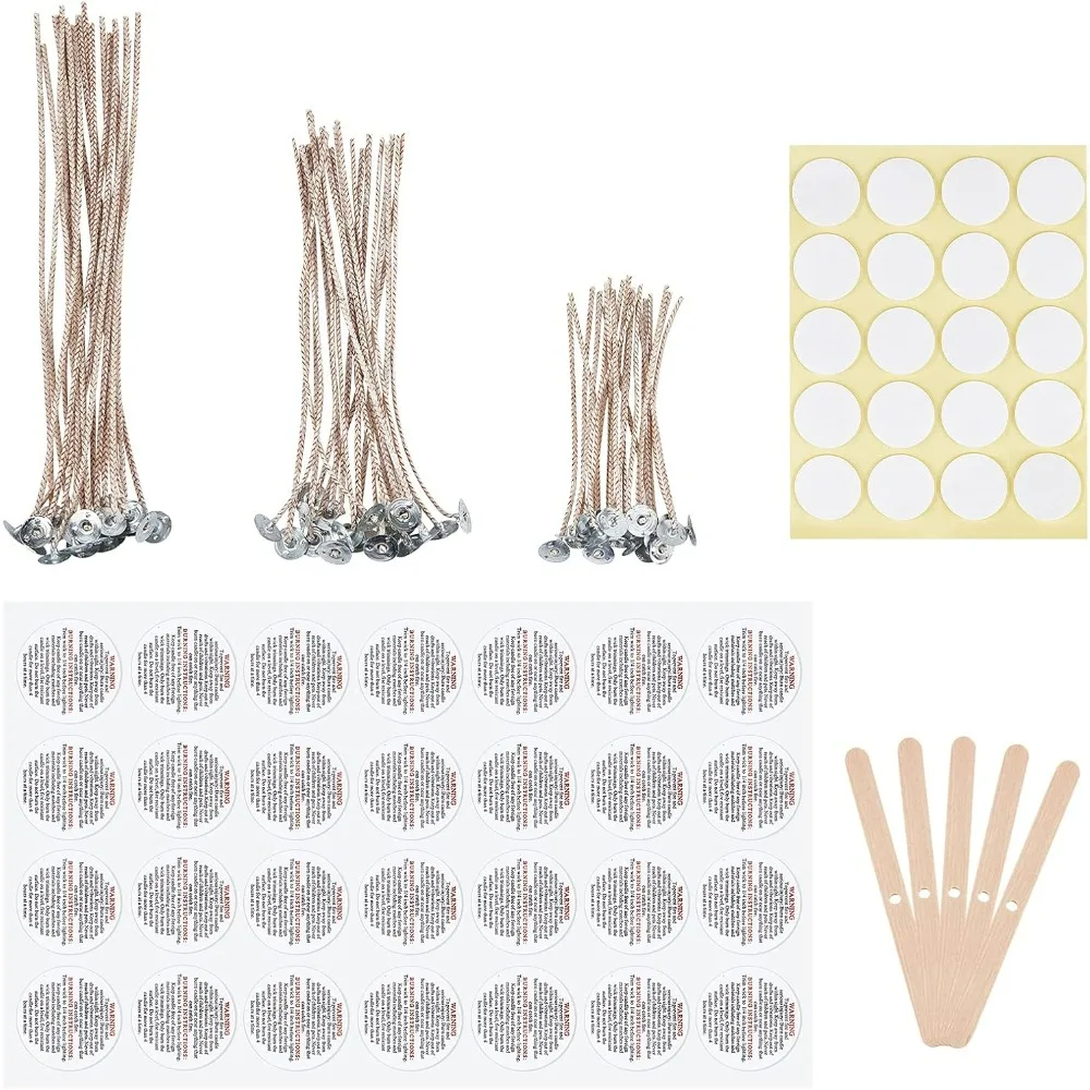 133PCS Bulk Candle Wicks with 60pcs Cotton Candle Wick 60pcs Candle Wick Stickers 10pcs Wooden Wick Centering Device