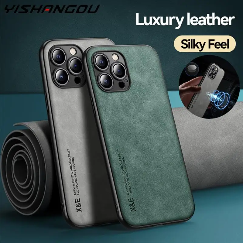 

Magnetic Sheepskin Leather Case For iPhone 13 12 11 16 14 Pro Max Coque iPhone 15 Pro Max Shockproof Bumper Soft Cover Fundas