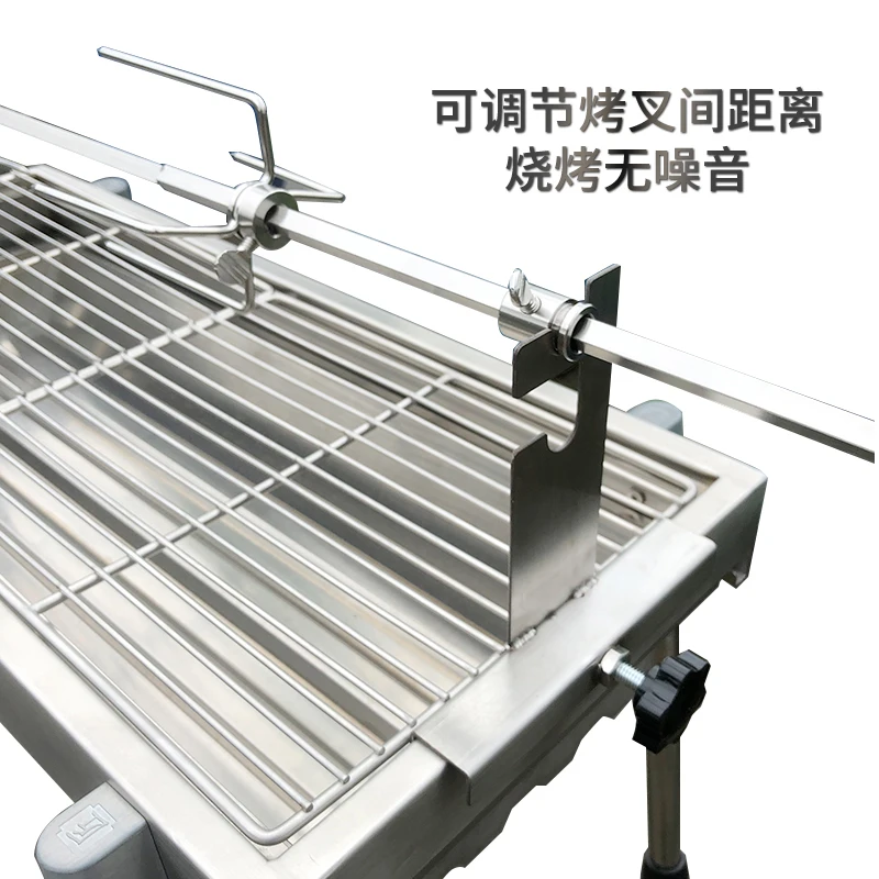 304 stainless steel barbecue bracket hand crank rotating rotisserie chicken rack roast leg of lamb fork thickened and lengthened