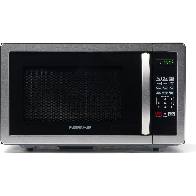 Countertop Microwave 1000 Watts, 1.1 cu ft - Microwave Oven With LED Lighting and Child Lock -  Easy Clean Stainless Steel