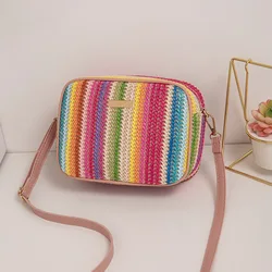 Trendy Ladies Straw Woven Bag Fashion Knitting Beach Bag Summer Travel Purse Handbag Ethnic Style Female Shoulder Crossbody Bags