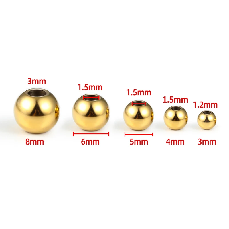 2-10mm Stainless Steel Gold Beads For Jewerly Making Loose Spacer Ball DIY Necklace Bracelet Fashion Cool Polishing Accessories