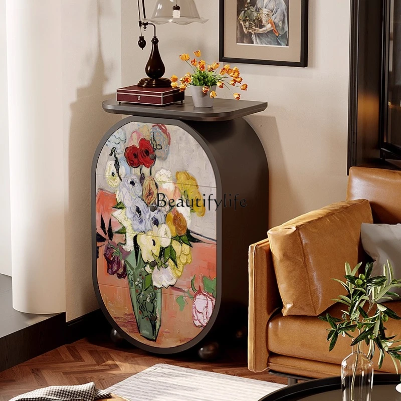 

Retro impressionist solid wood home four-chest cabinet living room wall locker