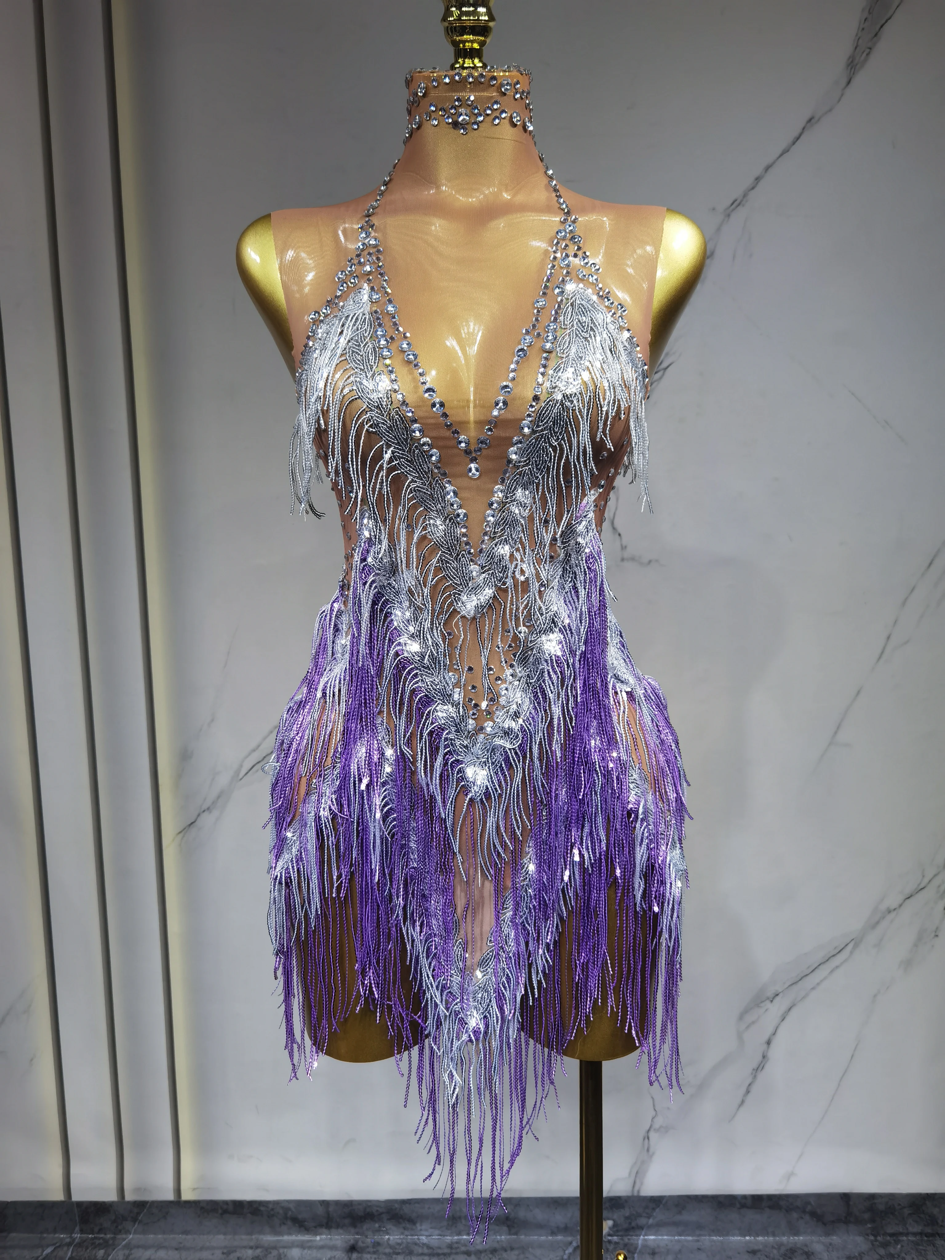 

Gradient Tassel Latin Dance Competition Costume Talent Performance Dress Prom Performance Costumes