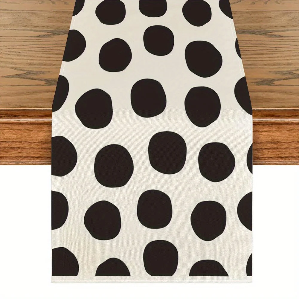 1pc Black and White Polka Dot Table Runner, Elegant Horizontal/Vertical Stripe or Dot Pattern Durable Rectangular Dining Table D