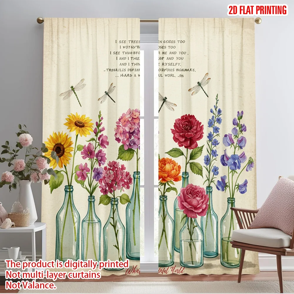 

2pcs 2D flat printing Scene Curtains Beautiful Wonderful World Flowers Fabric Without Electricity Holiday Decorations Use for