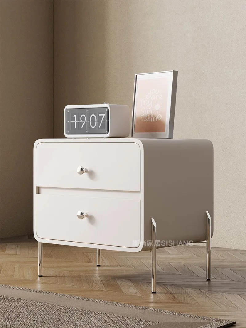 

Cream Style Childre Room Simple Bedside Table Modern Wood Pu Leather Luxury Cabinet Nightstands Mesitas De Noche Furniture HYNS