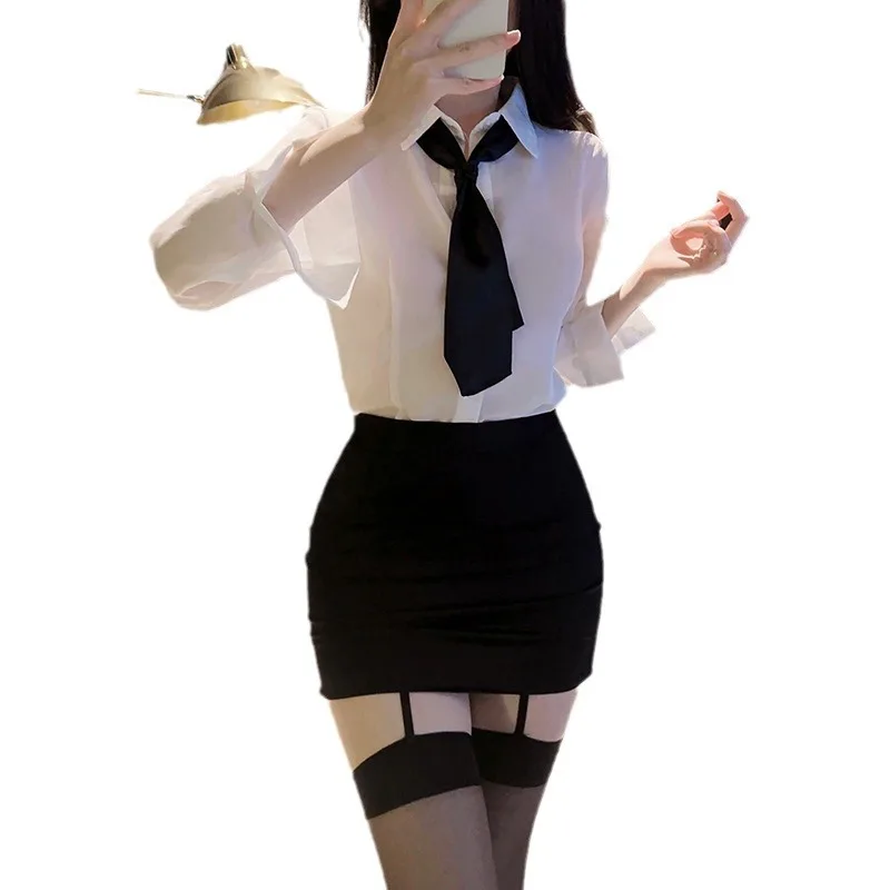 

New Fashion Women's Sexy Plus Size Transparent Roleplay Office Lady Uniform Lady Large Size Night Club Cosplay Student Costumes