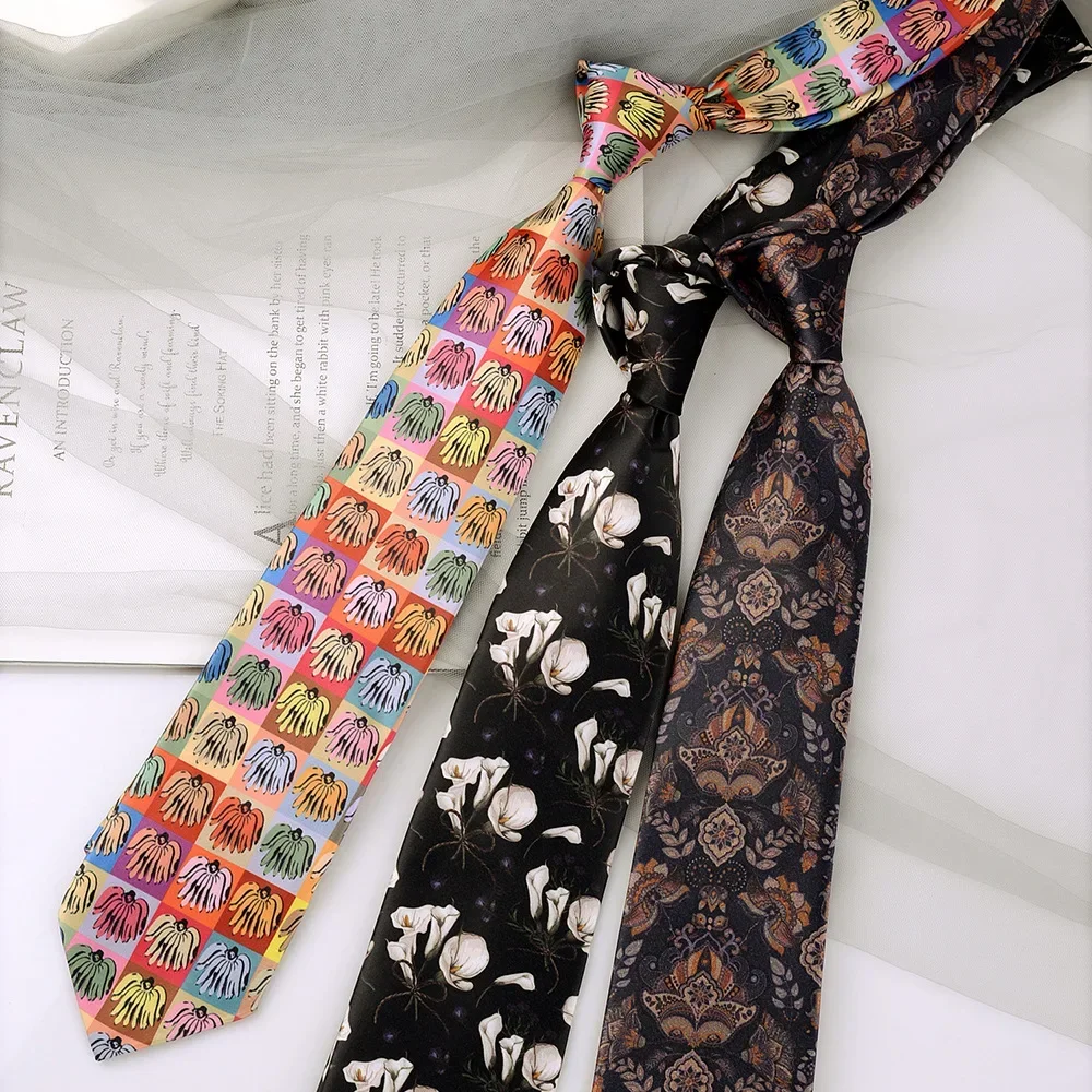 Retro Style Tie Personalized Printing Corbatas Literary Leisure Men Neck Ties Business Animal Flower Pattern Women Neckties