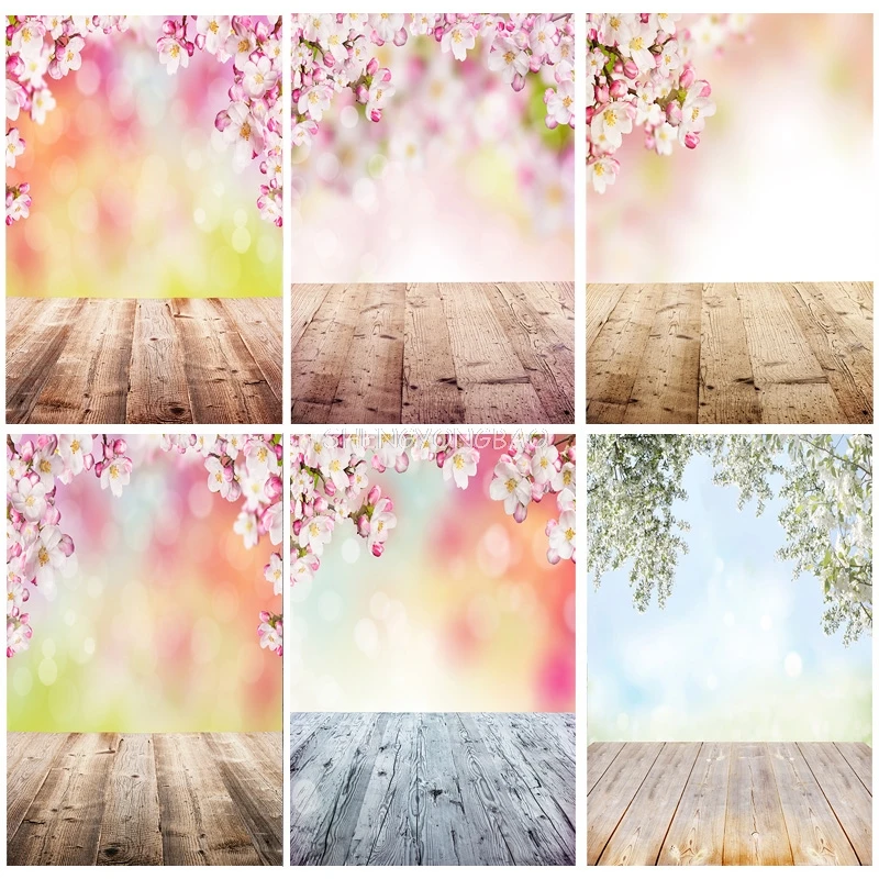 SHENGYONGBAO Vinyl Flower and Wood Planks Photography Backdrops Wood floor Texture Theme Photography Background FMB-72