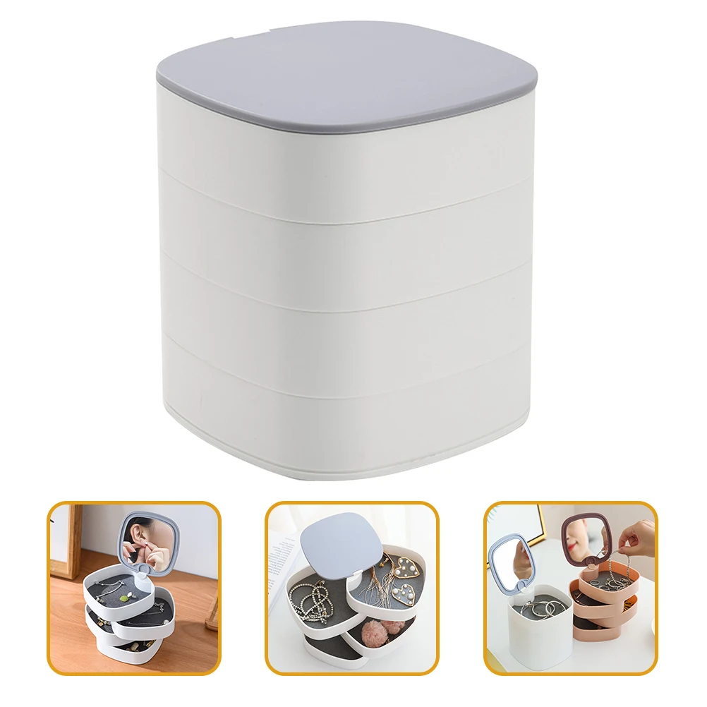 

Jewelry Storage Box ABS Material Rotatable Mirror Compact Size Lightweight Organizer for Earrings Necklaces Bracelets Jewelry