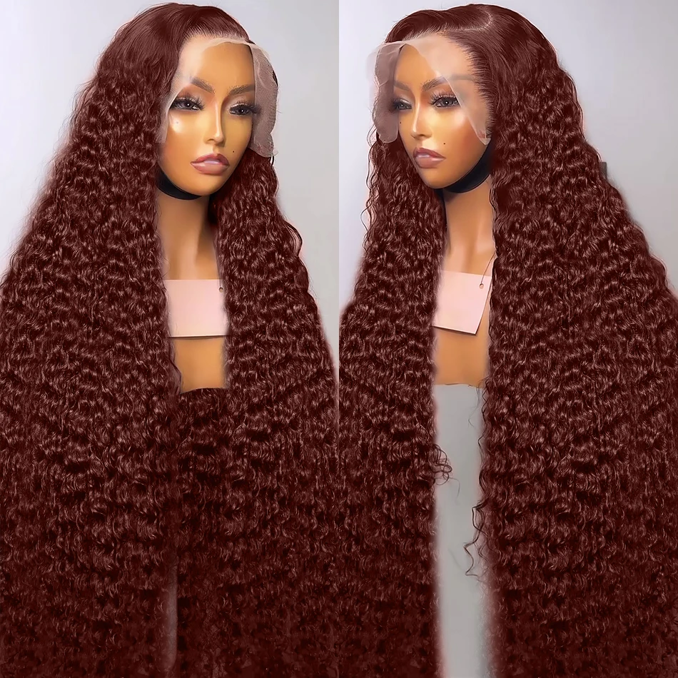 30 40 Inch Reddish Brown 13x6 Lace Frontal Wig 250 Density Colored Curly Wigs Human Hair Deep Wave 13x4 13x7 HD Lace Frontal Wig