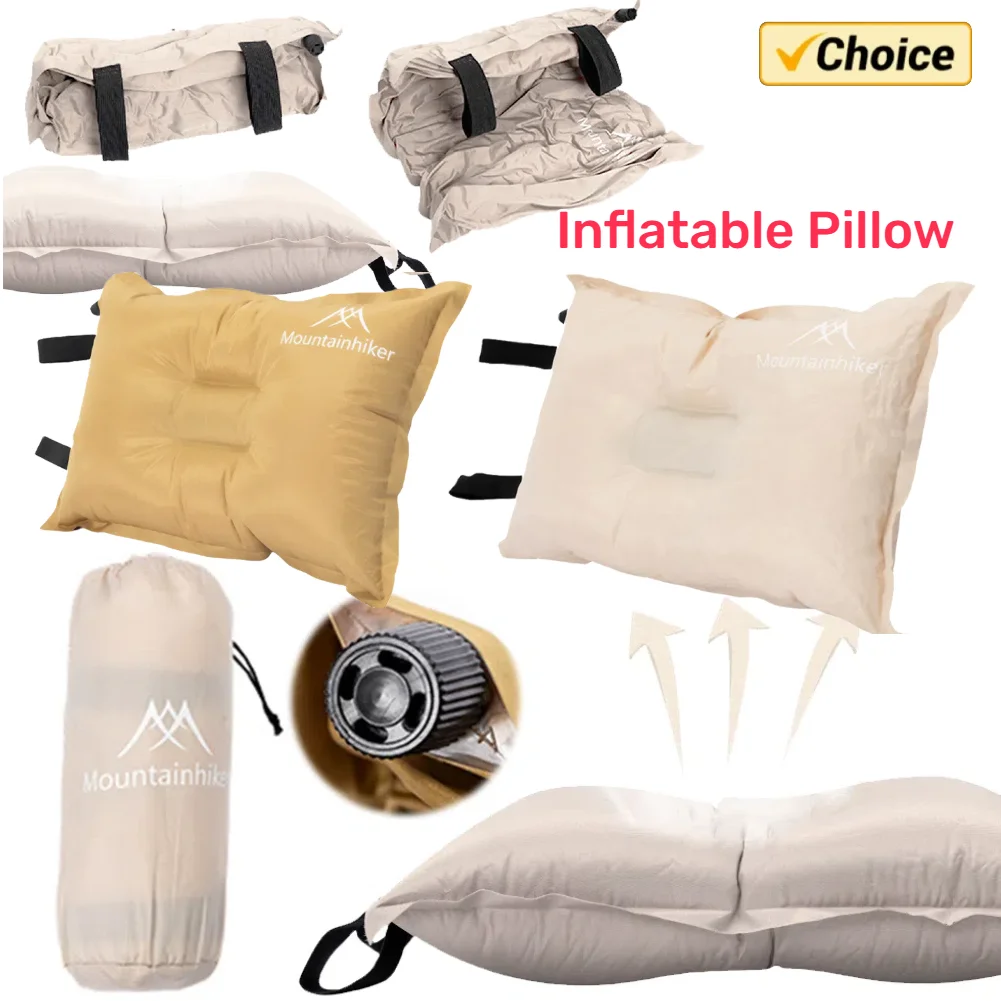 Automatic Inflatable Pillow Comfortable Outdoor Travel Sleeping Pillow Ergonomic Ultralight Sponge Pillow for Backpacking Hiking