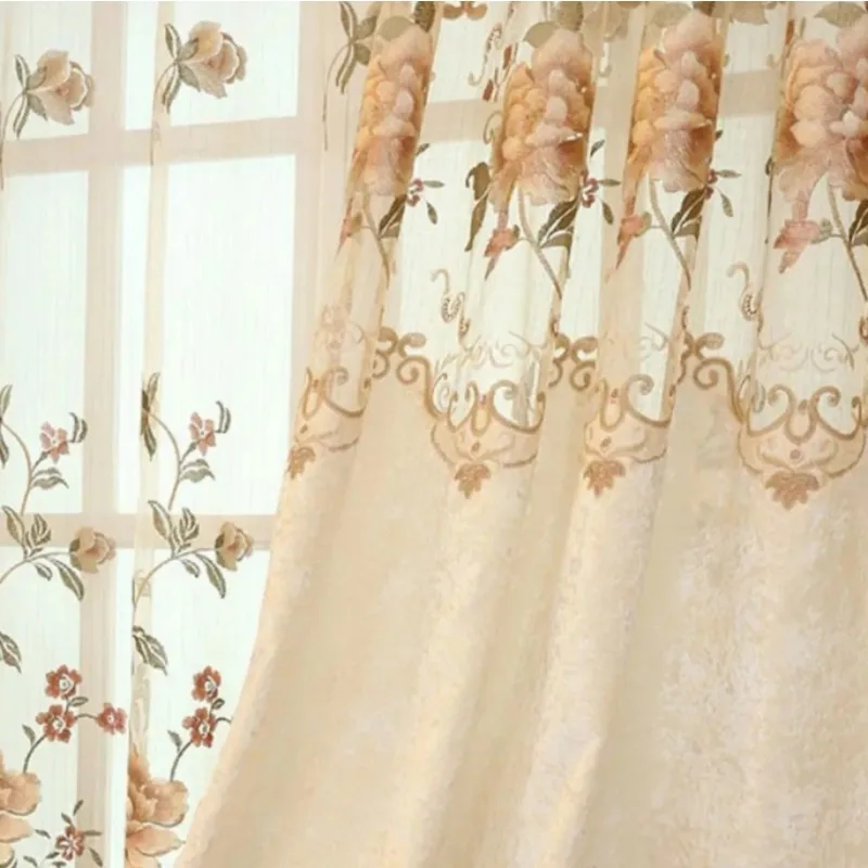 European Style Hollow Embroidery Luxury Atmospheric Chenille Curtain Fabric Living Room Bedroom Balcony Decorative Curtains