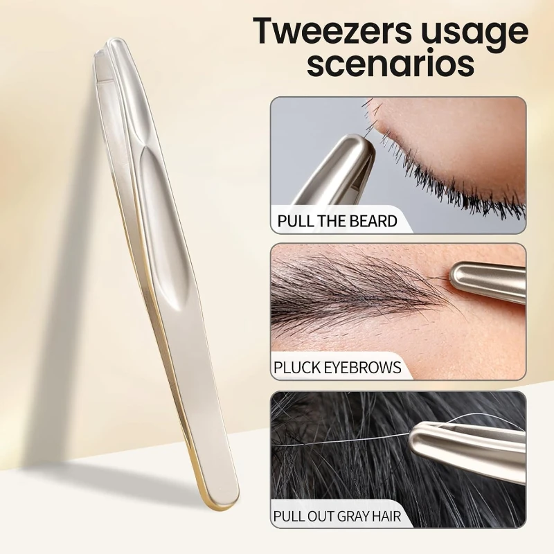 Pinzas de Acero Inoxidable con Punta Redonda, Pinzas para Cejas, Pinzas para Depilación, Aptas para Hombres y Mujeres, Regalos