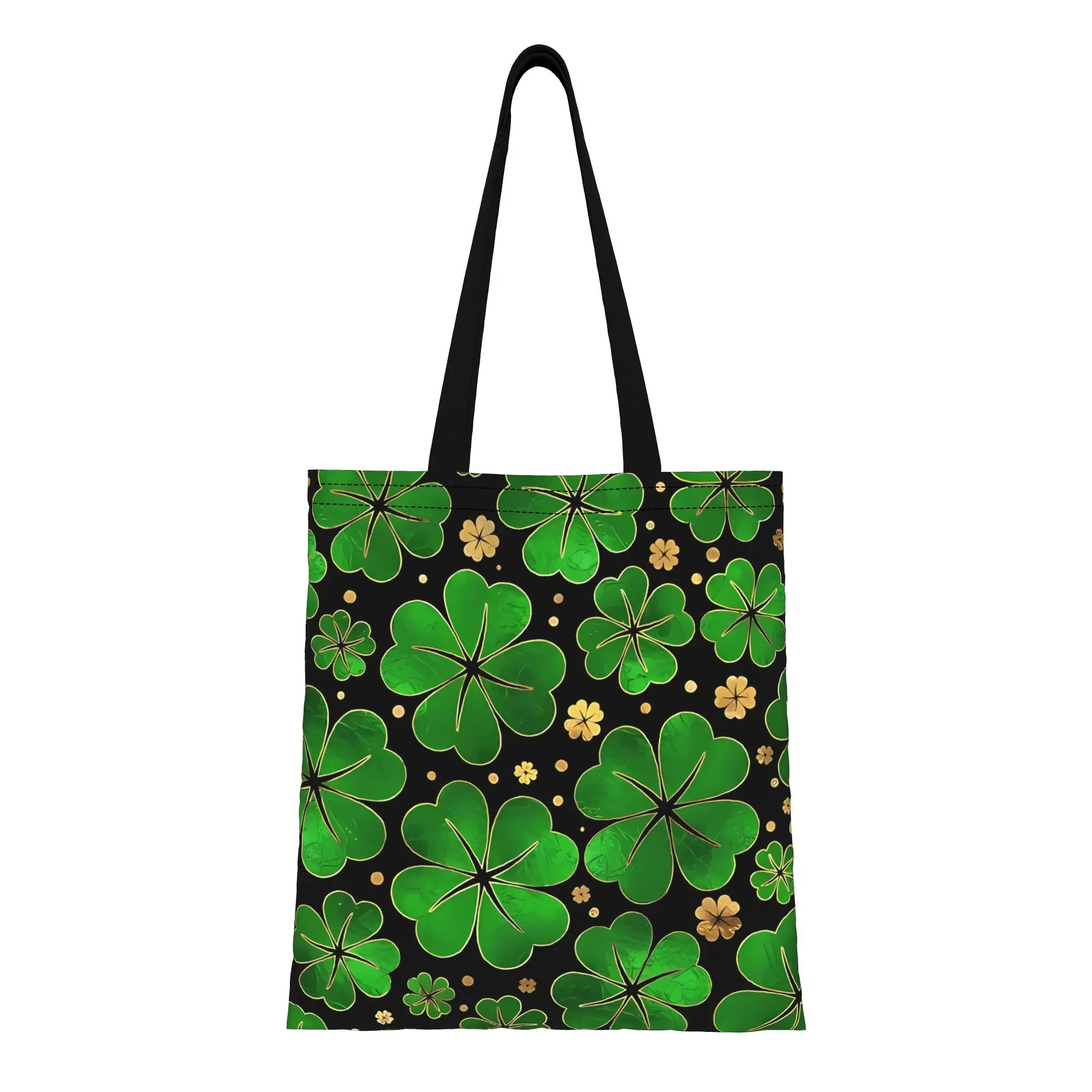 St Patricks Day Lucky Shamrock Four Leaf Clover Pattern Canvas Woman Tote Bag for Shopping Outdoor Heavy Duty Shoulder Handbag