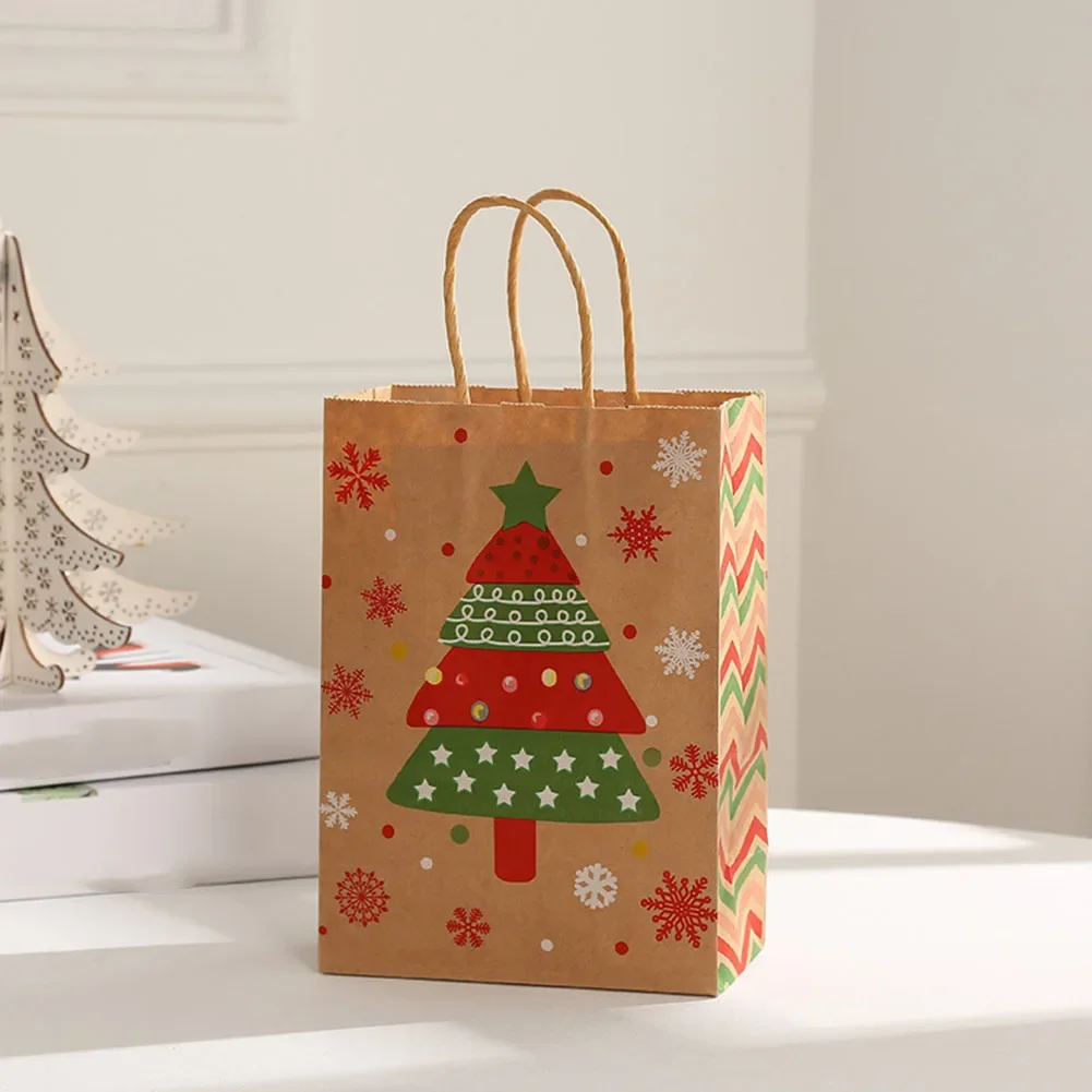 12 Pcs Christmas Kraft Paper Bag Tote Bag Christmas Eve Wrapping Bag There Are Four Different Prints