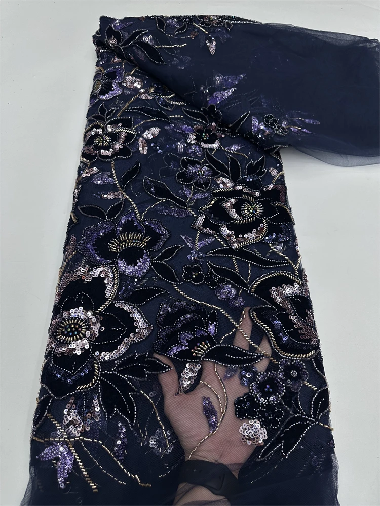 Luxury Sequins Tulle Lace Fabrics African Lace Fabric 5 Yards High Quality 2025 Beaded Embroidered Lace Fabric for Sewing