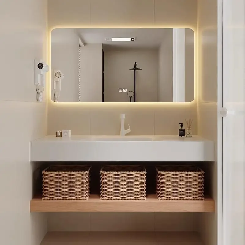 

Bathroom Cabinet Slab Hot Bending Integrated Basin Wall-Mounted Bathroom Vanity Wall Hung Storage Vanity Cabinet with Basin