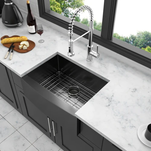 

ATV Modern Large Single Bowl Kitchen Sink With Drain Board 30x20 Inch, American 304 Stainless Steel Apron Front Farmhouse Sink