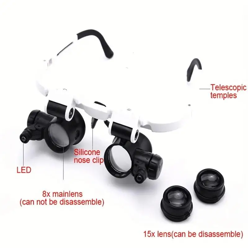 [C] Magnifying Glass 8X/15X/23X Jeweler Watchmaker With LED Light Telescopic Headband Magnifier Glasses Reading Loupes Eyewear