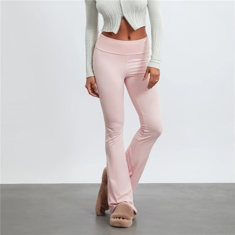 Casual Solid Color Low Rise Trousers Women Basic Slim Fitness leggings Sweatpants Korean Fashion Streetwear Y2k Flared Pants