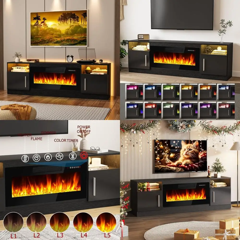 

70 36 Electric Fireplace TV Stand, Wooden Media Console for TVs up to 80