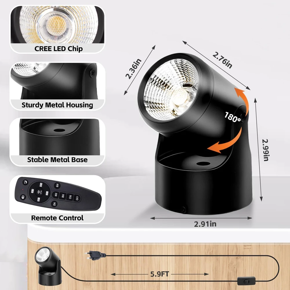 10W Indoor Spotlight with Timer and Remote, Adjustable Color Temperature & Dimmable Accent Spot Lights for Wall,Plant,Artwork